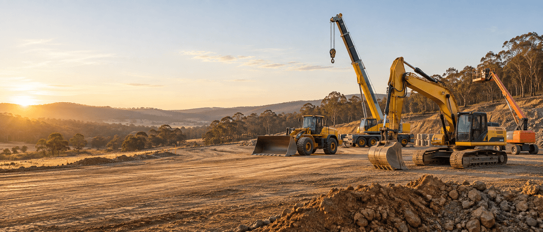 Excavator, loader, crane and access lift on an Australian project